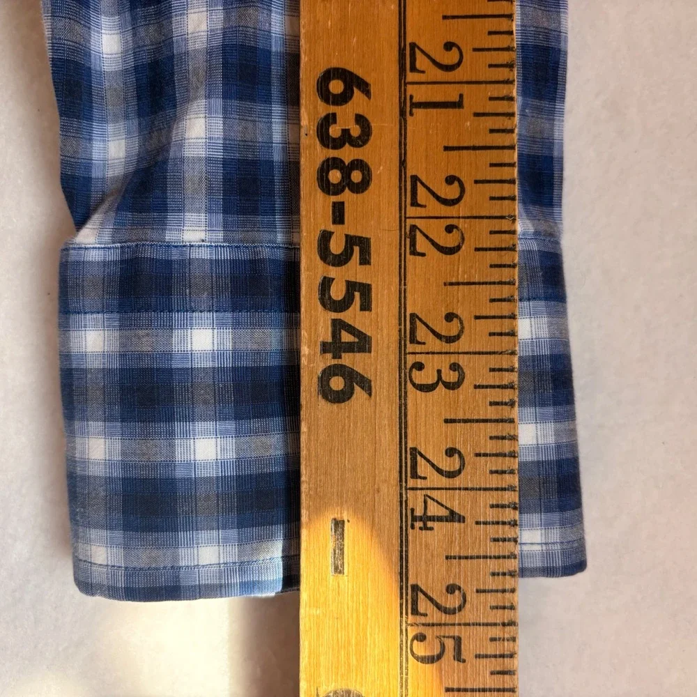 Banana Republic Mens Slim Fit Western Plaid Snap Button Shirt Blue Large 130992